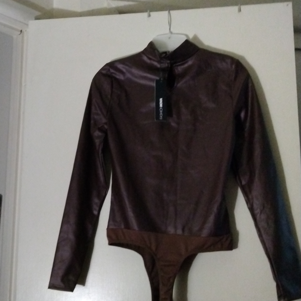 Chocolate Brown Faux Leather Bodysuit